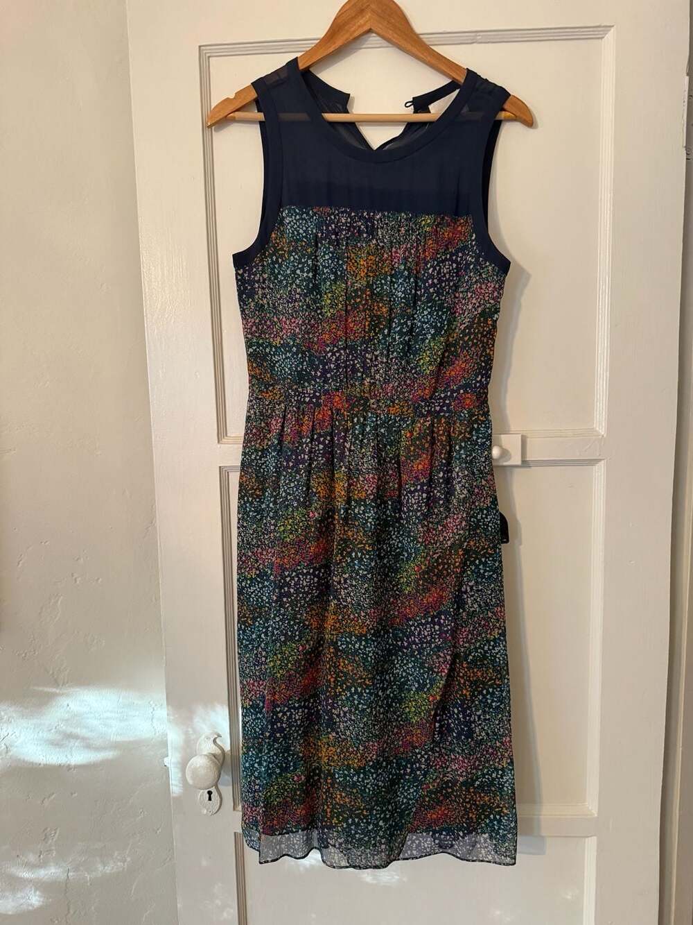 Band of Outsiders Silk Chiffon Floral Pointillist Print Midi Dress